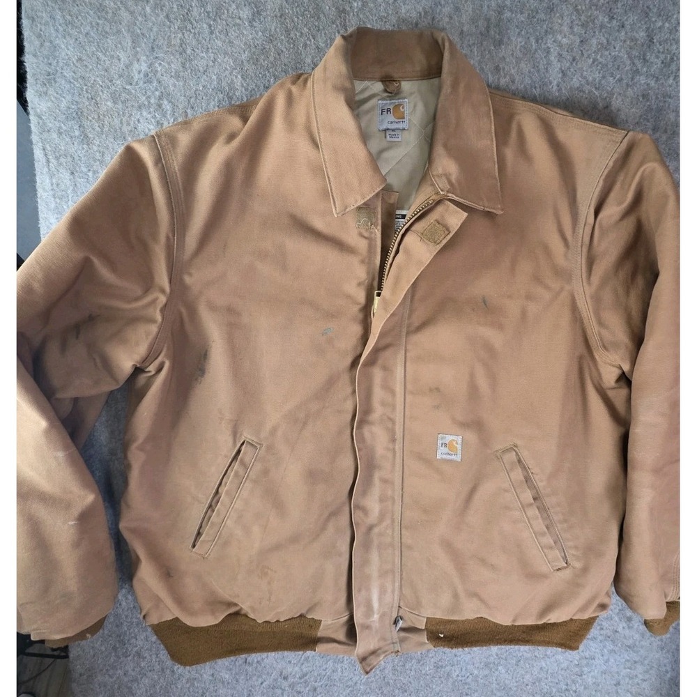 Carhartt FR Flame Resistant Jacket XL Distressed Duck Canvas Quilted FRJ195 BRN